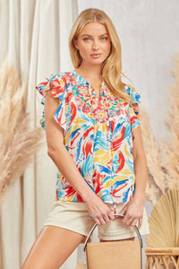 SJ Flutter Sleeve Floral Embroidered Top