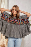 Aztec Embroidered SJ Poncho Top - Black Stripe
