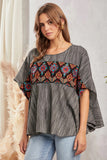Aztec Embroidered SJ Poncho Top - Black Stripe