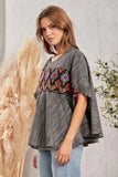 Aztec Embroidered SJ Poncho Top - Black Stripe