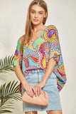 Floral Paisley Print V-Neck Blouse