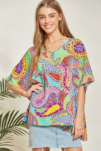 Floral Paisley Print V-Neck Blouse