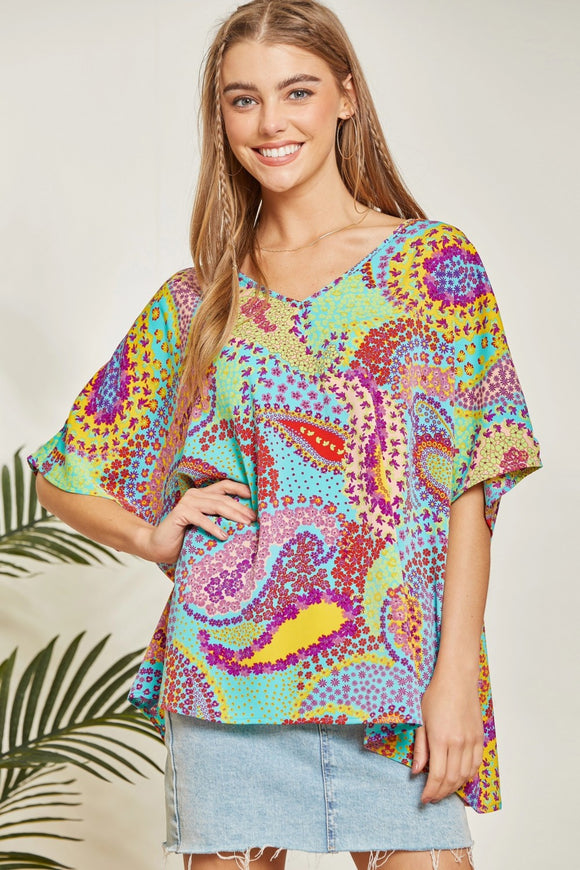 Floral Paisley Print V-Neck Blouse