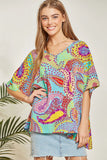 Floral Paisley Print V-Neck Blouse