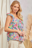 SJ Paisley Print Embroidered Babydoll Blouse