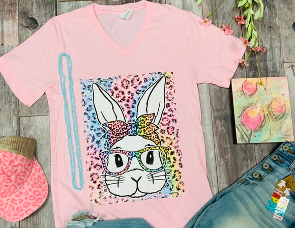 Tie-Dye Bunny Face Graphic Tee - Baby Pink