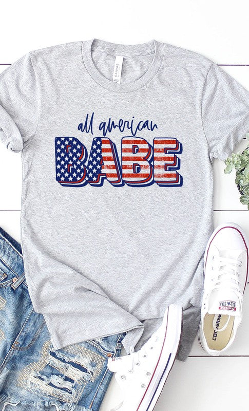 All American Babe Graphic Tee - Lt Grey