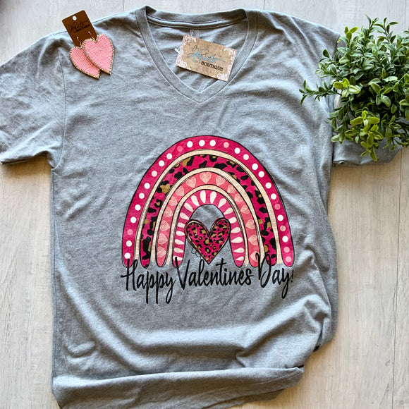 Valentine Rainbow Graphic Tee - Grey