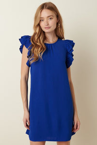 Ruffle Cap Sleeve Shift Dress