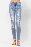 Karlyn Splashed & Distressed Skinny Denim - Lt Blue