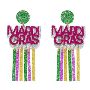 Acrylic Mardi Gras Paddle Earrings