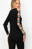 Stone Accent Ladder Sleeve Top - Black