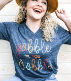Gobble Til You Wobble Graphic Tee - Heather Navy