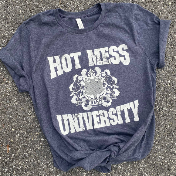 Hot Mess University  Graphic Tee - Heather Blue