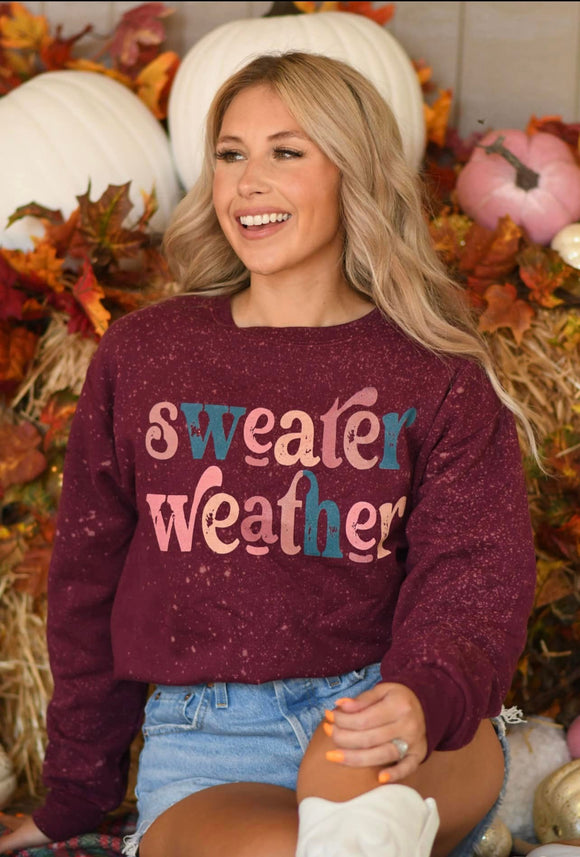 Sweater Weather Sweatershit - Bleach Splashed Burgundy