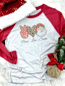 Vintage Peace/Love/Santa Raglan Tee - Red