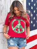 Camo Peace Sign Graphic Tee - Red
