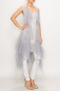 Embroidered Vest w/ Chiffon Layer Bottom