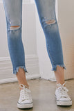 Daisy Button-Fly Distressed Skinny Denim - Light Blue