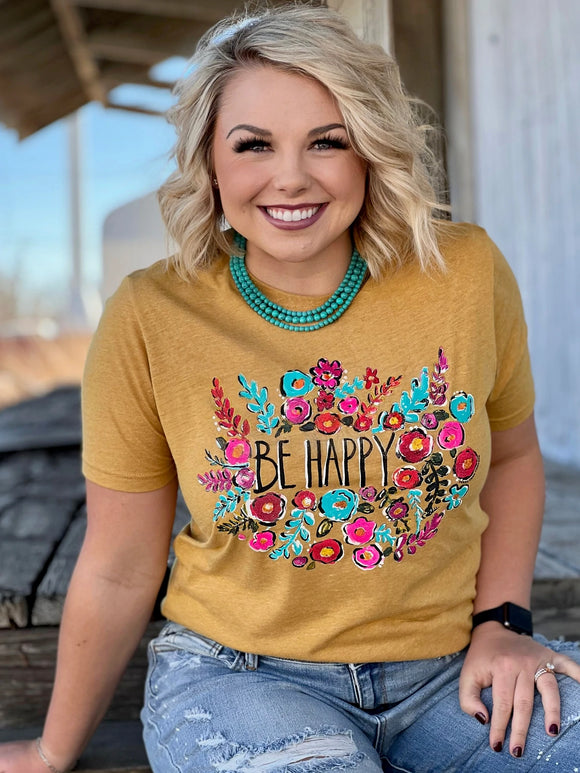 Callie Ann Be Happy Graphic Tee - Antique Gold