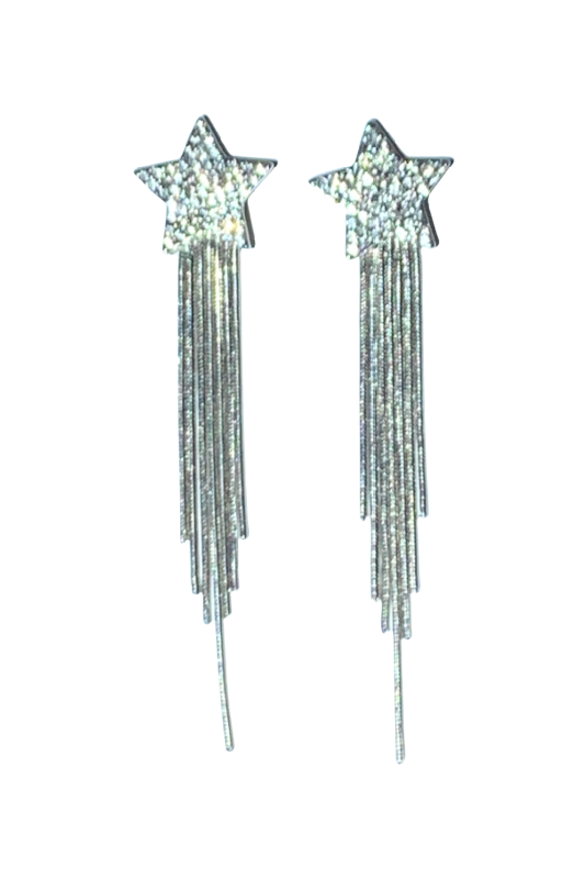 Earrings - Rhinestone Star Tassel