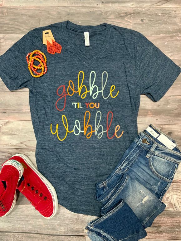 Gobble Til You Wobble Graphic Tee - Heather Navy