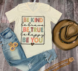 Be Kind, Be Brave, Be True & Happy Graphic Tee - Natural