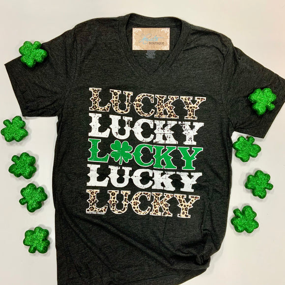 Lucky Lucky Lucky Graphic Tee - Charcoal
