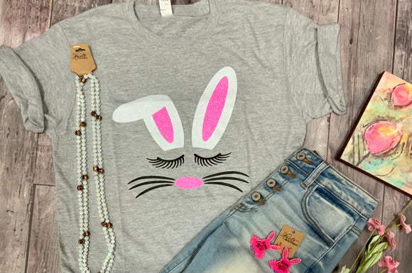 Glitter Bunny Lashes Graphic Tee - Heather Grey