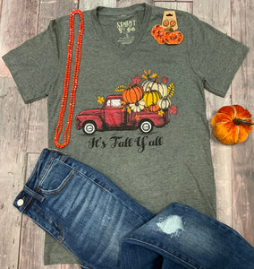 Pumpkin Patch Pickup Truck Graphic Tee - Grey