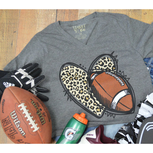 Leopard Heart & Football Graphic Tee - Charcoal