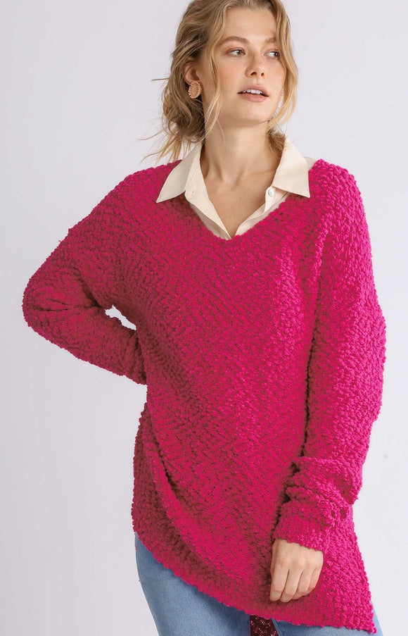 Popcorn Side Slit Pullover Sweater
