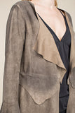 Ombre Faux Suede Back Lace Up Jacket - Natural