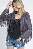 Cropped Faux Suede Fringe Jacket - Charcoal