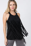 Faux Suede Halter Tank with Long Fringe