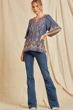 Celeste Split Neckline Bell Sleeve Top - Charcoal