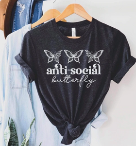 Anti-Social Butterfly Graphic Tee - Charcoal