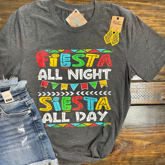 Fiesta All Night Graphic Tee - Heather Charcoal