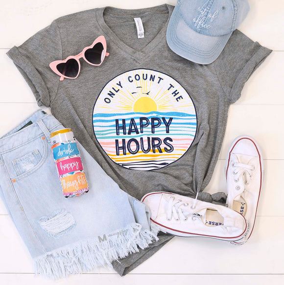 Only Count the Happy Hours Graphic Tee - Grey